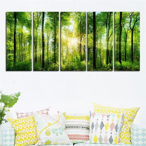 Trees And Sunshine 5 Piece HD Multi Panel Canvas Wall Art - Original Frame