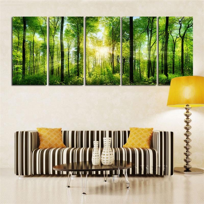 Trees And Sunshine 5 Piece HD Multi Panel Canvas Wall Art - Original Frame