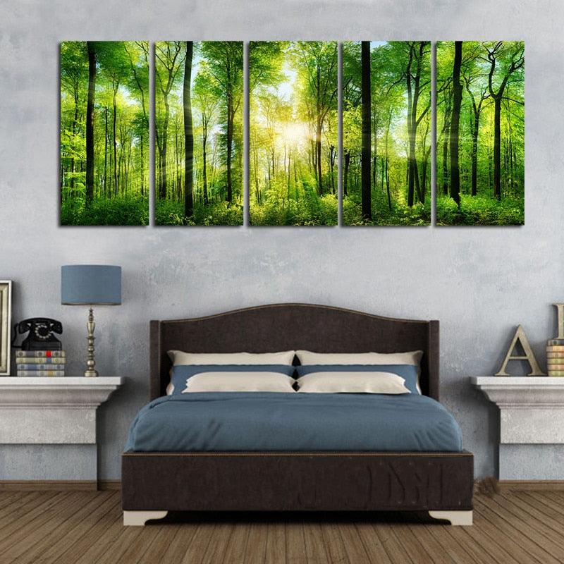 Trees And Sunshine 5 Piece HD Multi Panel Canvas Wall Art - Original Frame