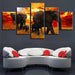 Elephant Herd 5 Piece HD Multi Panel Canvas Wall Art Frame - Original Frame