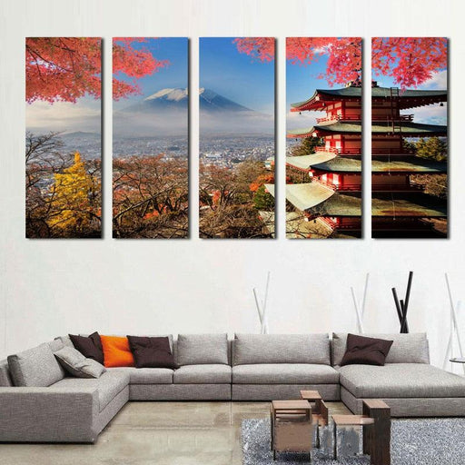 Fuji Mountain And Sensoji 5 Piece HD Multi Panel Canvas Wall Art Frame - Original Frame