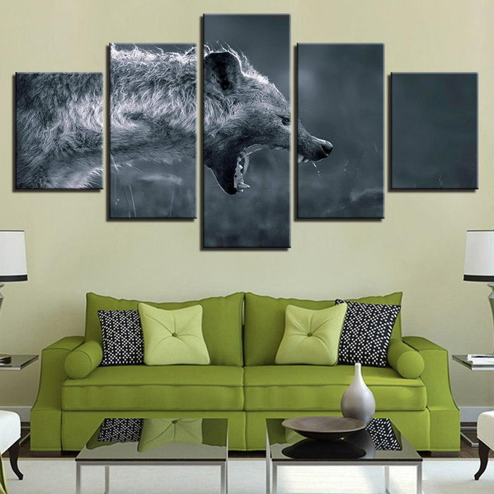 Fierce Hyena 5 Piece HD Multi Panel Canvas Wall Art Frame - Original Frame