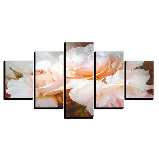 White Flowers 5 Piece HD Multi Panel Canvas Wall Art Frame - Original Frame