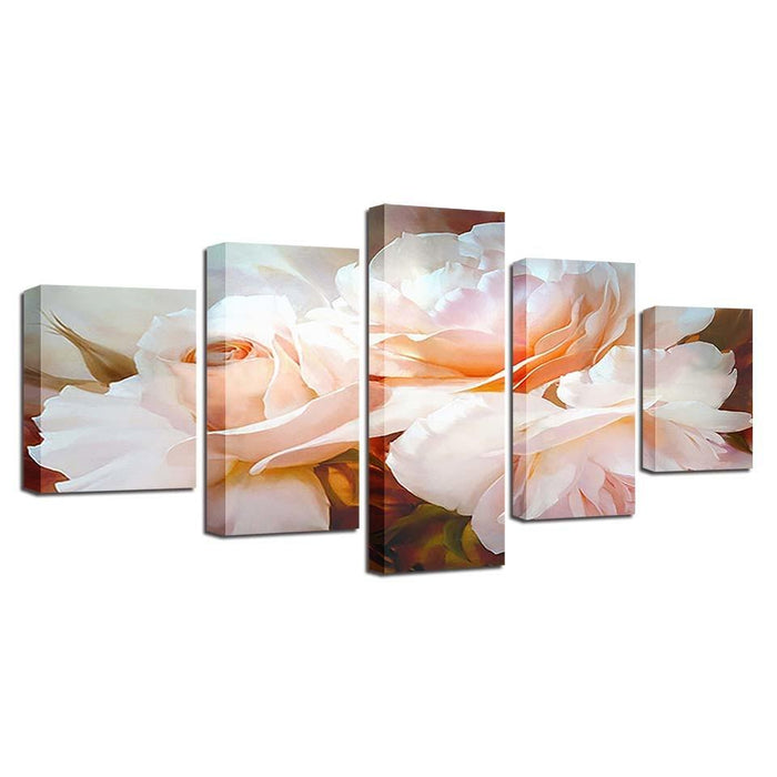 White Flowers 5 Piece HD Multi Panel Canvas Wall Art Frame - Original Frame