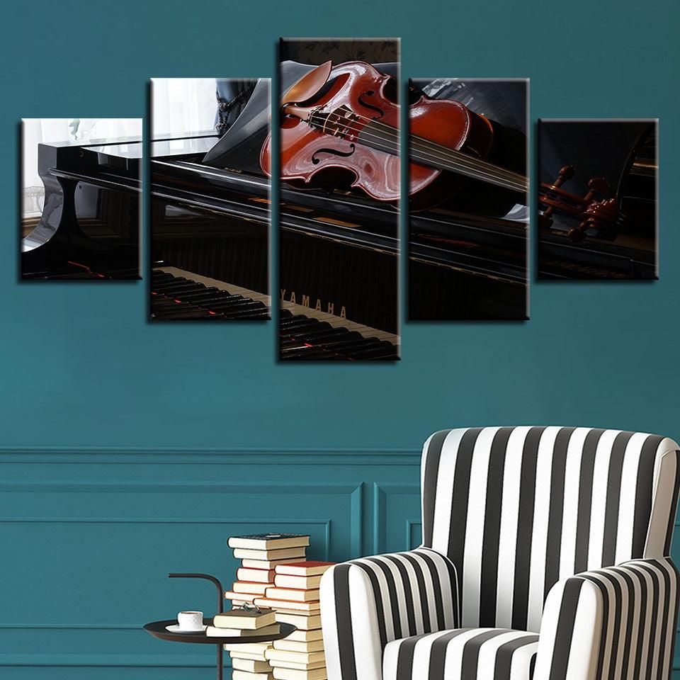 Piano And Violin 5 Piece HD Multi Panel Canvas Wall Art Frame - Original Frame