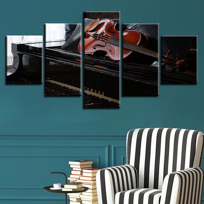 Piano & Violin 5 Piece HD Multi Panel Canvas Wall Art Frame