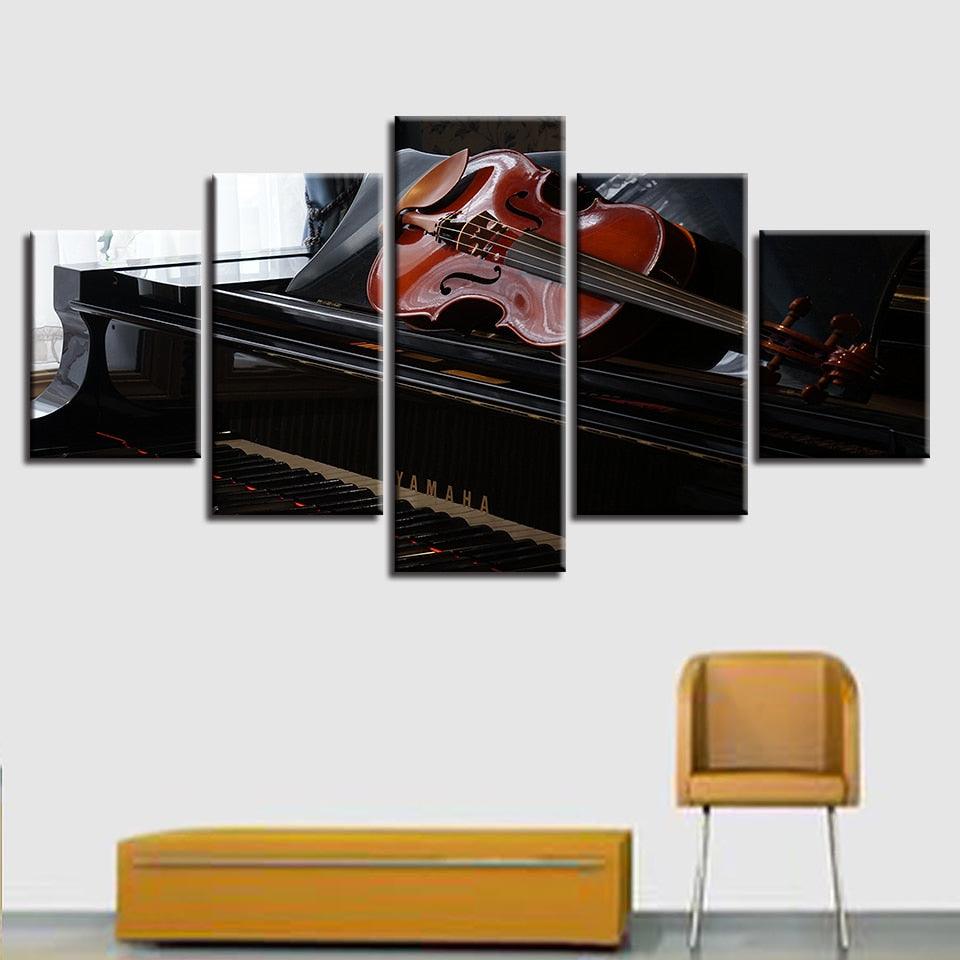 Piano And Violin 5 Piece HD Multi Panel Canvas Wall Art Frame - Original Frame
