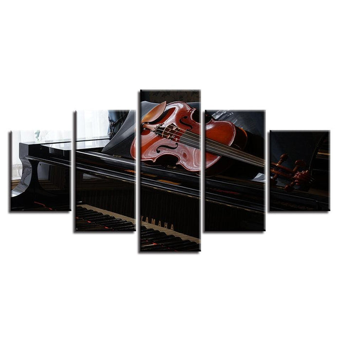 Piano And Violin 5 Piece HD Multi Panel Canvas Wall Art Frame - Original Frame