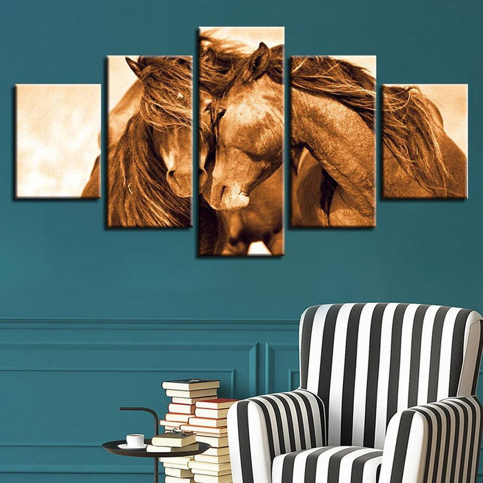 Red Horse Couple 5 Piece HD Multi Panel Canvas Wall Art Frame - Original Frame