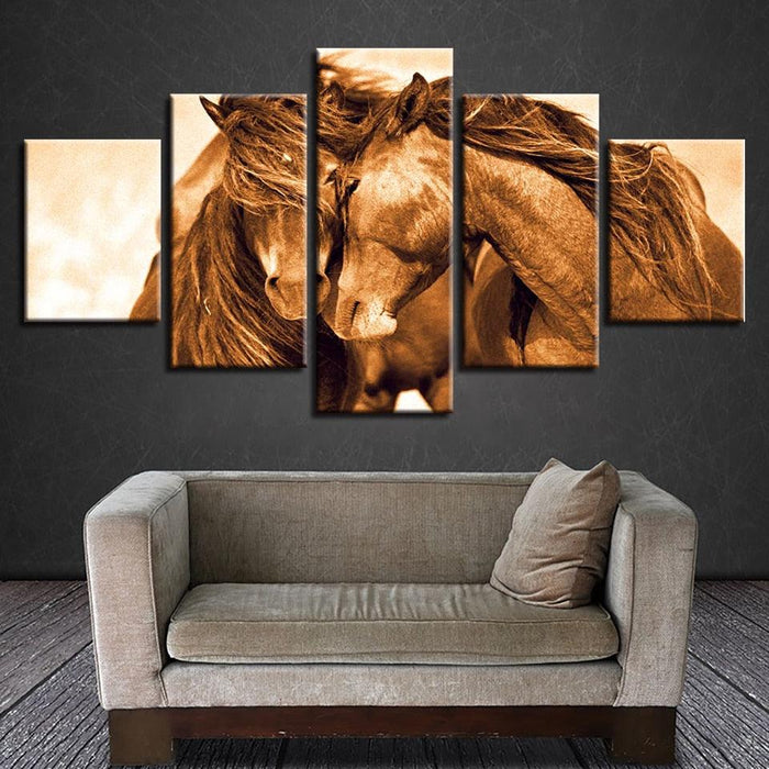 Red Horse Couple 5 Piece HD Multi Panel Canvas Wall Art Frame - Original Frame