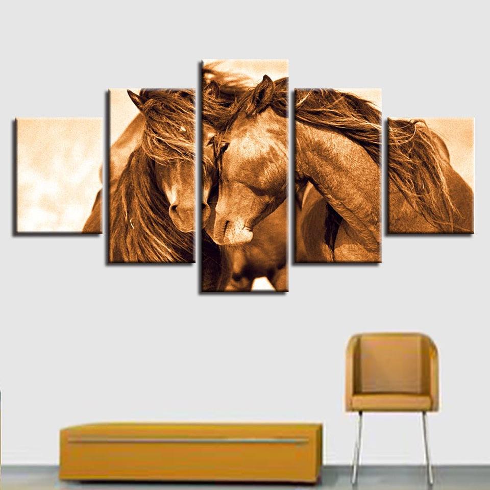 Red Horse Couple 5 Piece HD Multi Panel Canvas Wall Art Frame - Original Frame
