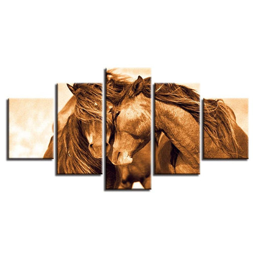 Red Horse Couple 5 Piece HD Multi Panel Canvas Wall Art Frame - Original Frame