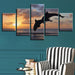 Sunset Jumping Dolphins 5 Piece HD Multi Panel Canvas Wall Art Frame - Original Frame