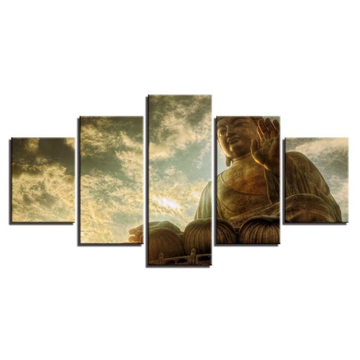 Buddha Statue 5 Piece HD Multi Panel Canvas Wall Art Frame - Original Frame