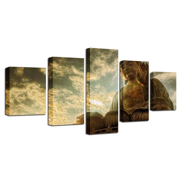 Buddha Statue 5 Piece HD Multi Panel Canvas Wall Art Frame - Original Frame