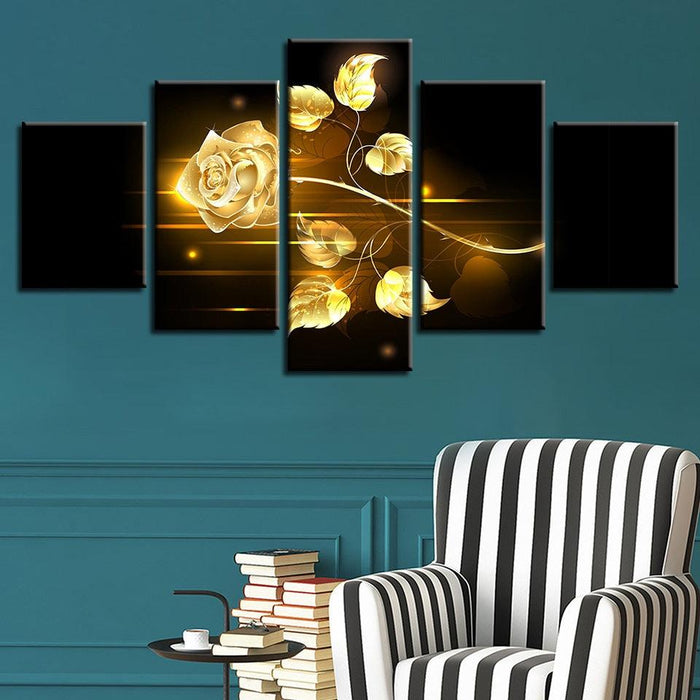 Golden Rose 5 Piece HD Multi Panel Canvas Wall Art Frame - Original Frame