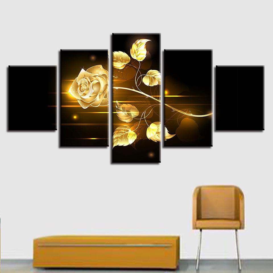 Golden Rose 5 Piece HD Multi Panel Canvas Wall Art Frame - Original Frame