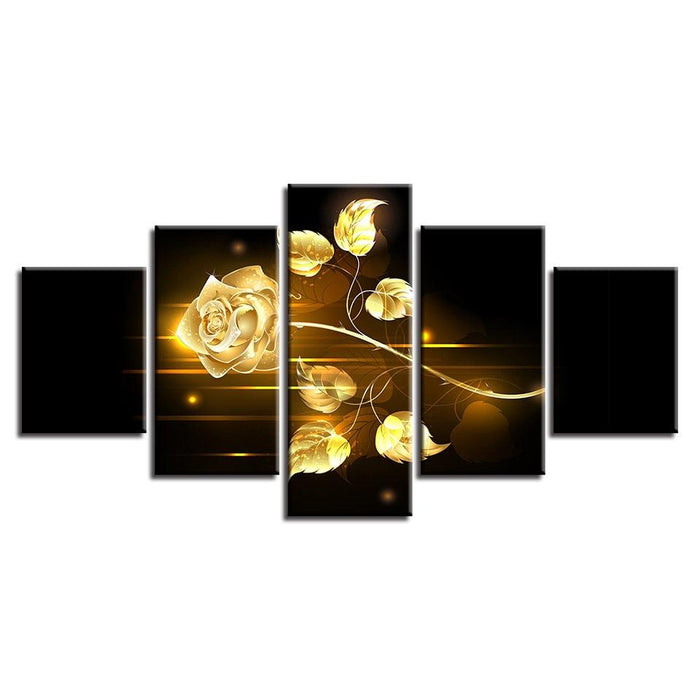 Golden Rose 5 Piece HD Multi Panel Canvas Wall Art Frame - Original Frame