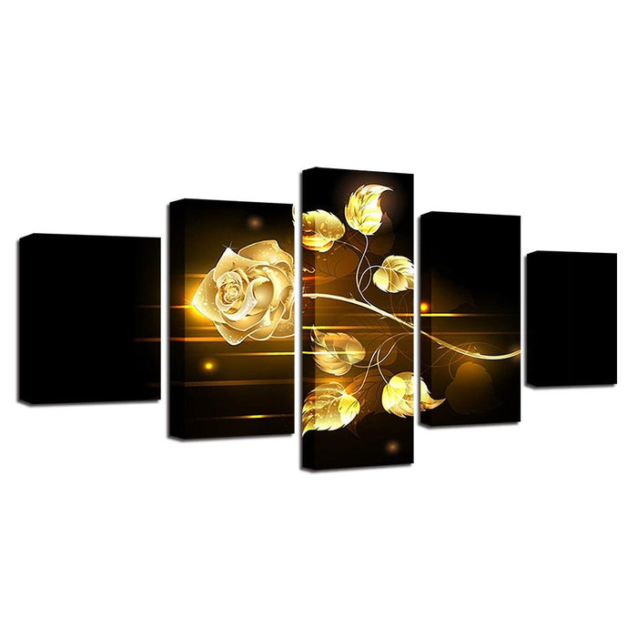 Golden Rose 5 Piece HD Multi Panel Canvas Wall Art Frame - Original Frame