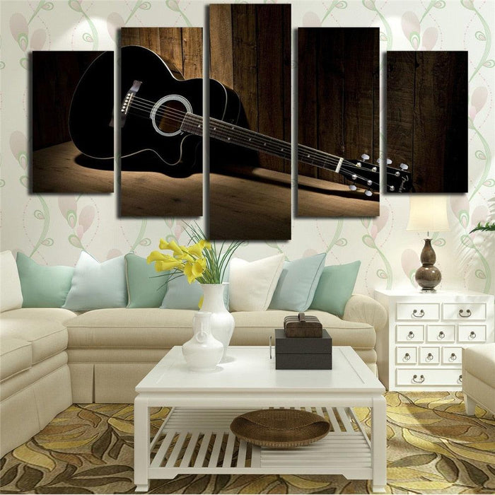 Black Guitar 5 Piece HD Multi Panel Canvas Wall Art Frame - Original Frame