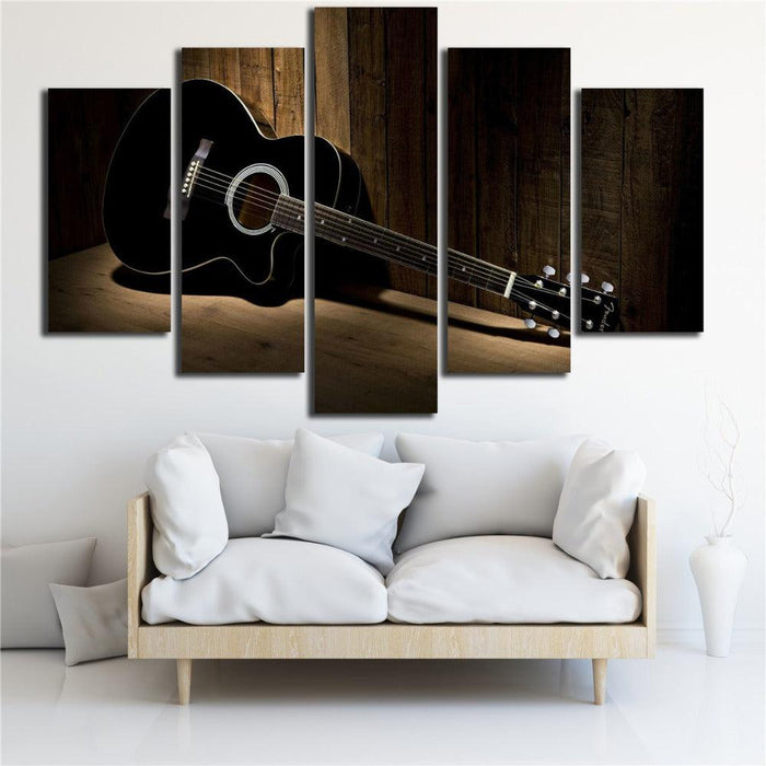 Black Guitar 5 Piece HD Multi Panel Canvas Wall Art Frame - Original Frame