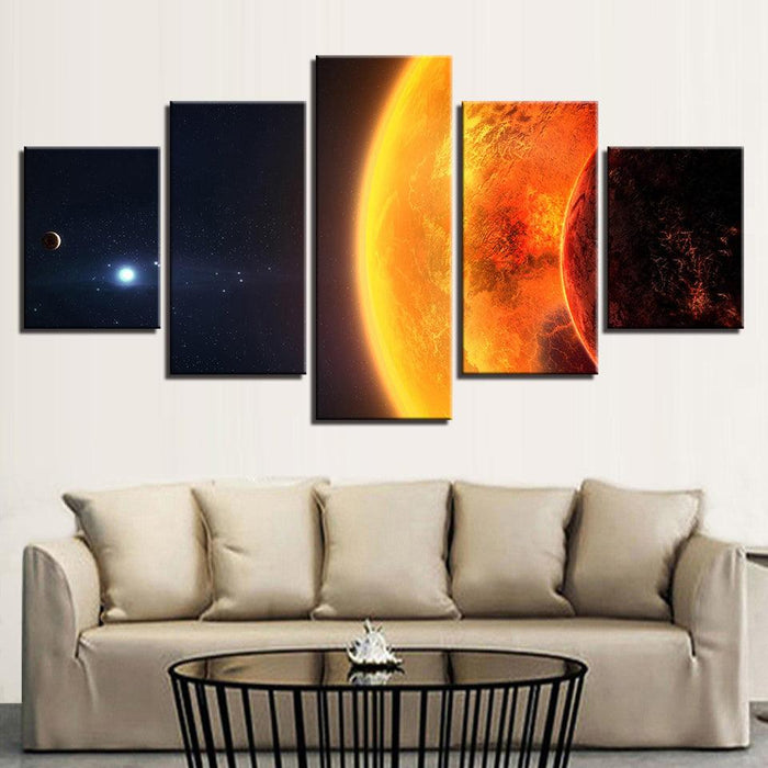 Sun Earth Planet Space 5 Piece HD Multi Panel Canvas Wall Art Frame - Original Frame