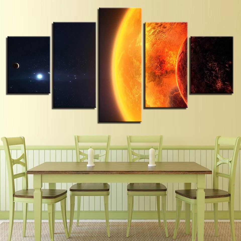 Sun Earth Planet Space 5 Piece HD Multi Panel Canvas Wall Art Frame - Original Frame