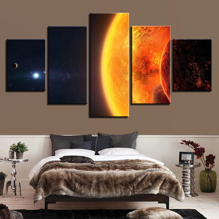 Sun Earth Planet Space 5 Piece HD Multi Panel Canvas Wall Art Frame - Original Frame