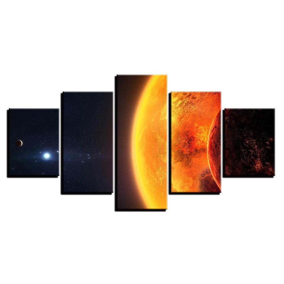 Sun Earth Planet Space 5 Piece HD Multi Panel Canvas Wall Art Frame - Original Frame