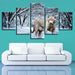 Snow Tiger 5 Piece HD Multi Panel Canvas Wall Art Frame - Original Frame