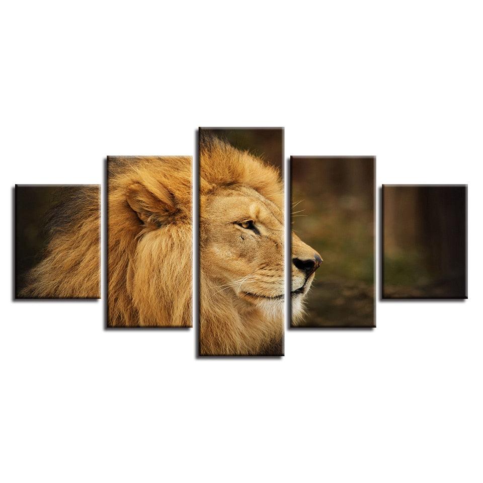Proud Lion 5 Piece HD Multi Panel Canvas Wall Art - Original Frame