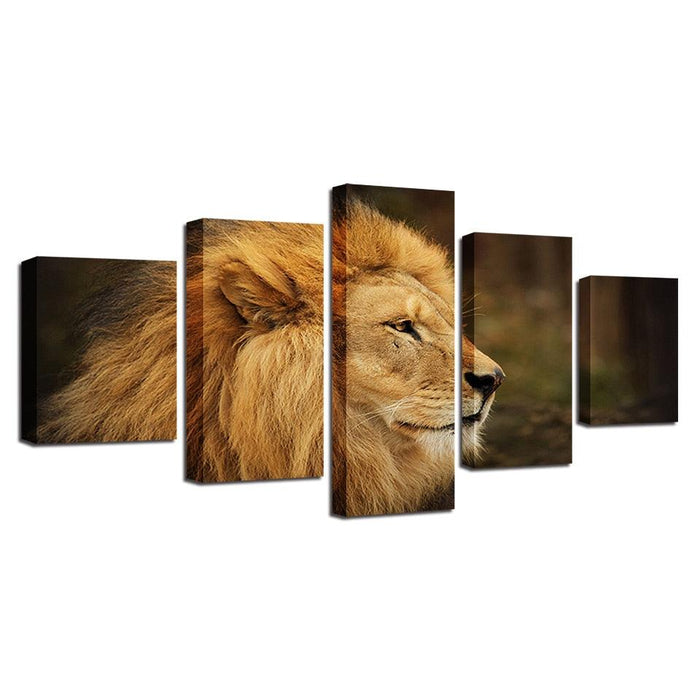 Proud Lion 5 Piece HD Multi Panel Canvas Wall Art - Original Frame