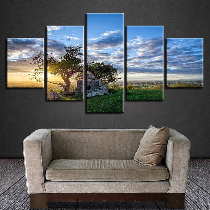 Sunrise Tree 5 Piece HD Multi Panel Canvas Wall Art Frame - Original Frame