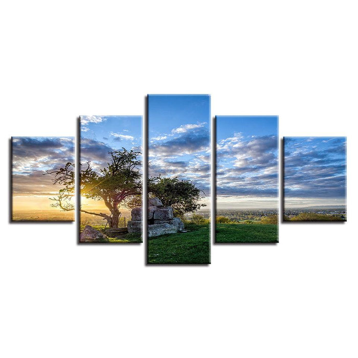 Sunrise Tree 5 Piece HD Multi Panel Canvas Wall Art Frame