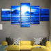 Blue Moonlit Night Paintings 5 Piece HD Multi Panel Canvas Wall Art Frame - Original Frame