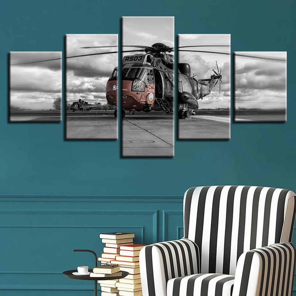 Fighter Helicopter 5 Piece HD Multi Panel Canvas Wall Art Frame - Original Frame