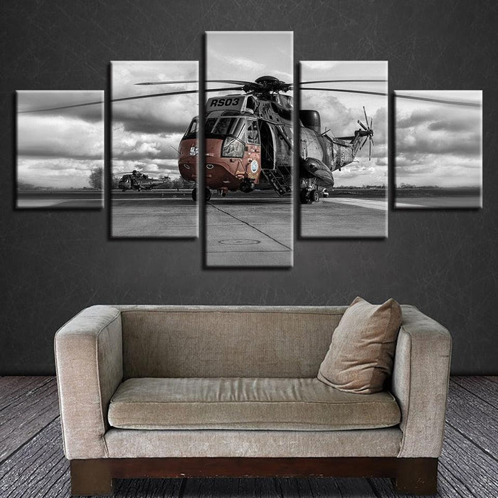 Fighter Helicopter 5 Piece HD Multi Panel Canvas Wall Art Frame - Original Frame