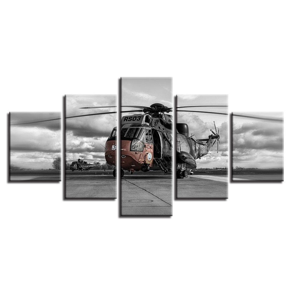 Fighter Helicopter 5 Piece HD Multi Panel Canvas Wall Art Frame - Original Frame