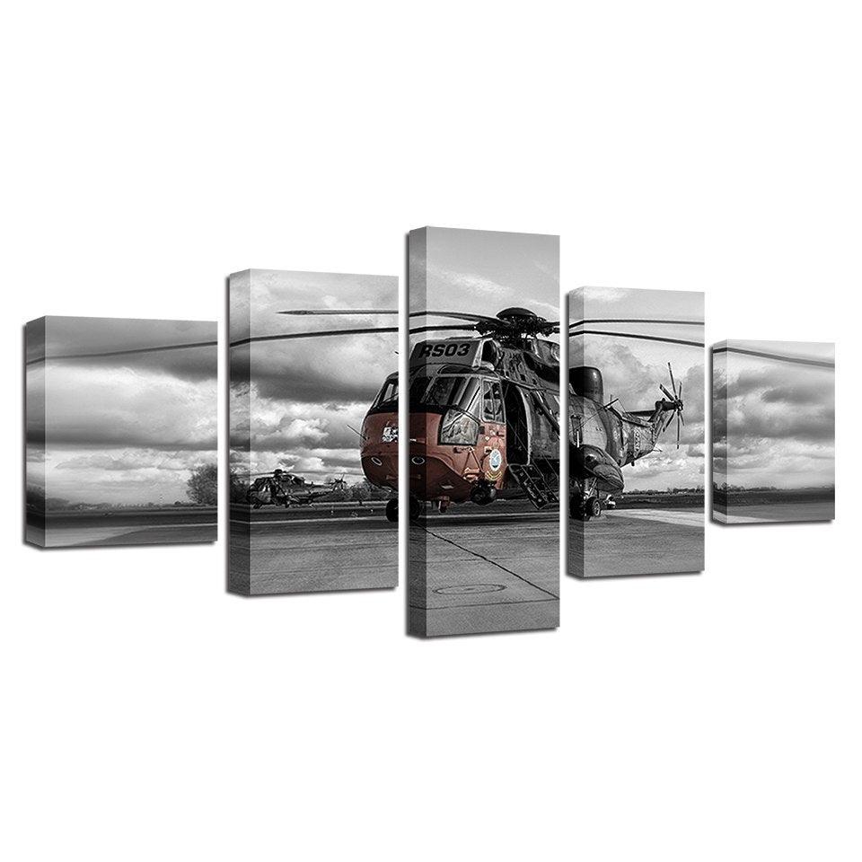 Helicopter 5 Piece HD Multi Panel Canvas Wall Art Frame - Original Frame