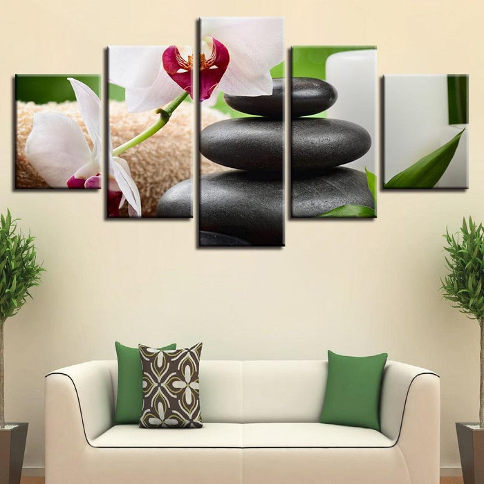 White Orchids 5 Piece HD Multi Panel Canvas Wall Art Frame - Original Frame