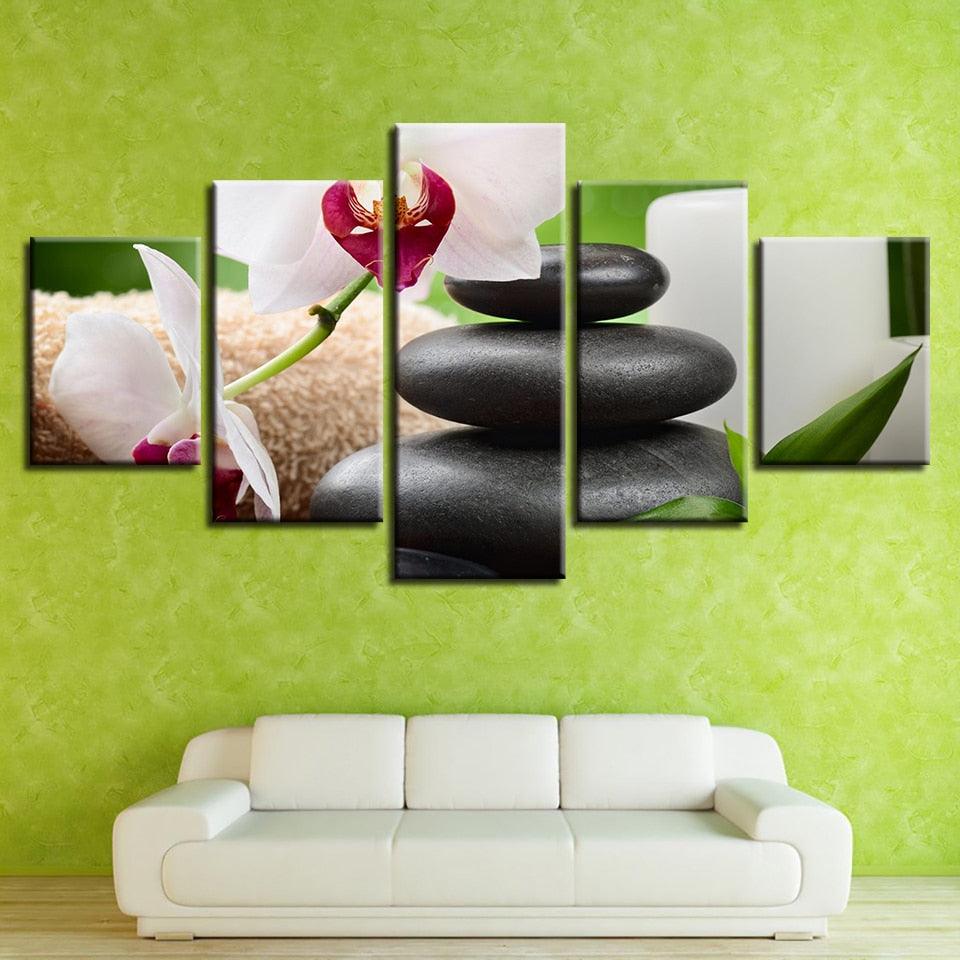 White Orchids 5 Piece HD Multi Panel Canvas Wall Art Frame - Original Frame