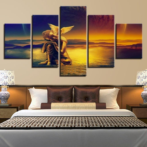 Golden Buddha And Dove 5 Piece HD Multi Panel Canvas Wall Art Frame - Original Frame