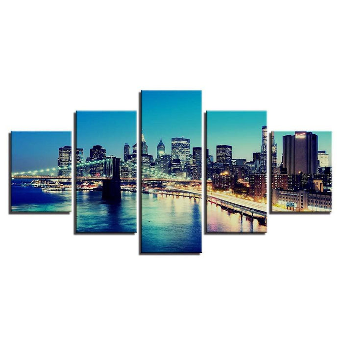 City at Dusk 5 Piece HD Multi Panel Canvas Wall Art Frame - Original Frame