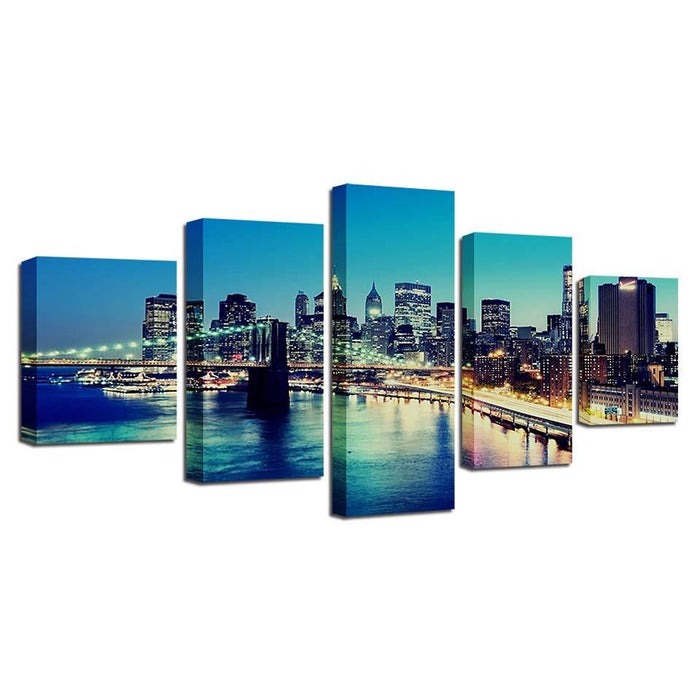 City at Dusk 5 Piece HD Multi Panel Canvas Wall Art Frame - Original Frame