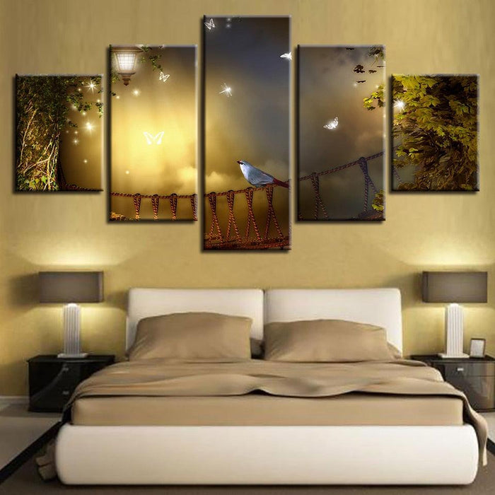 Bird in Moonlight 5 Piece HD Multi Panel Canvas Wall Art Frame - Original Frame