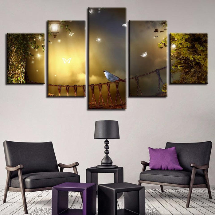 Bird in Moonlight 5 Piece HD Multi Panel Canvas Wall Art Frame - Original Frame