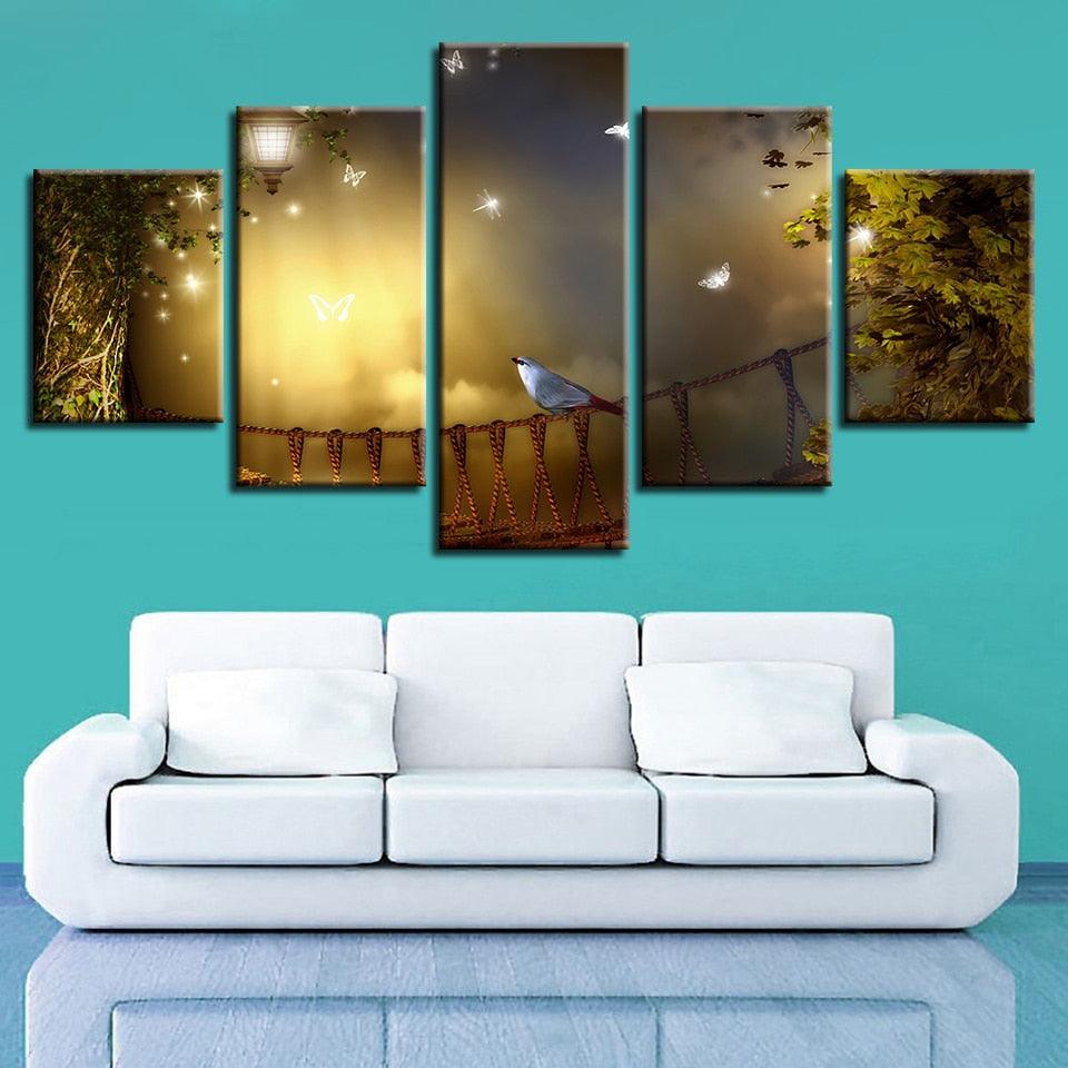 Bird in Moonlight 5 Piece HD Multi Panel Canvas Wall Art Frame - Original Frame