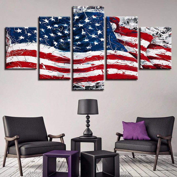 American Flag Abstract 5 Piece HD Multi Panel Canvas Wall Art Frame