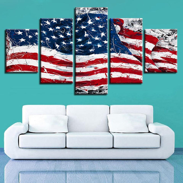 American Flag Abstract 5 Piece HD Multi Panel Canvas Wall Art Frame