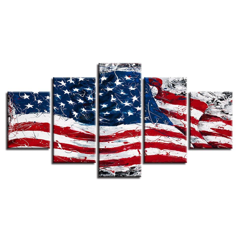 American Flag Abstract 5 Piece HD Multi Panel Canvas Wall Art Frame - Original Frame